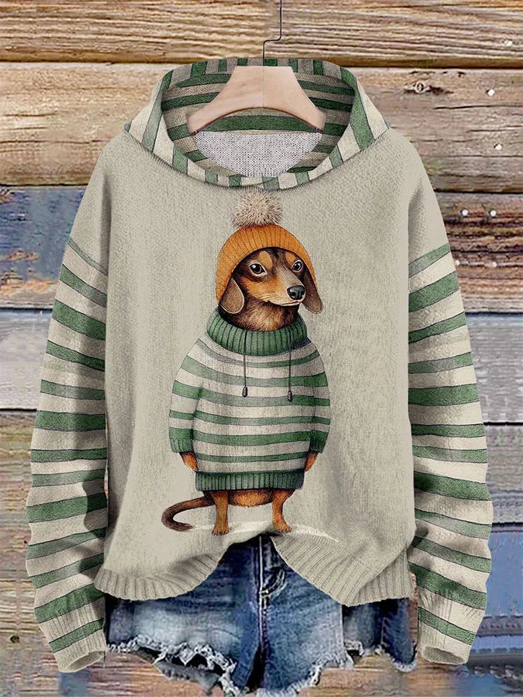 Willai | Damen Lässiges Hund Drucken Kapuzenpulli | Warme