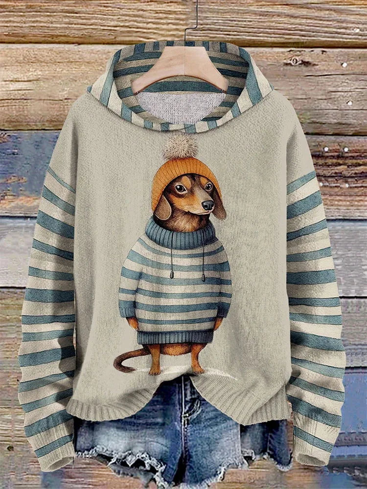 Willai | Damen Lässiges Hund Drucken Kapuzenpulli | Warme