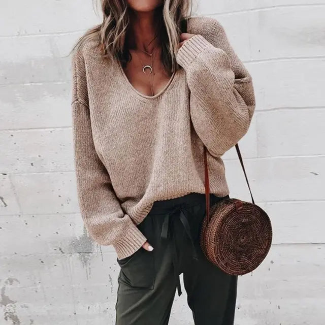 Schwarzer V-Ausschnitt Pullover - Emma