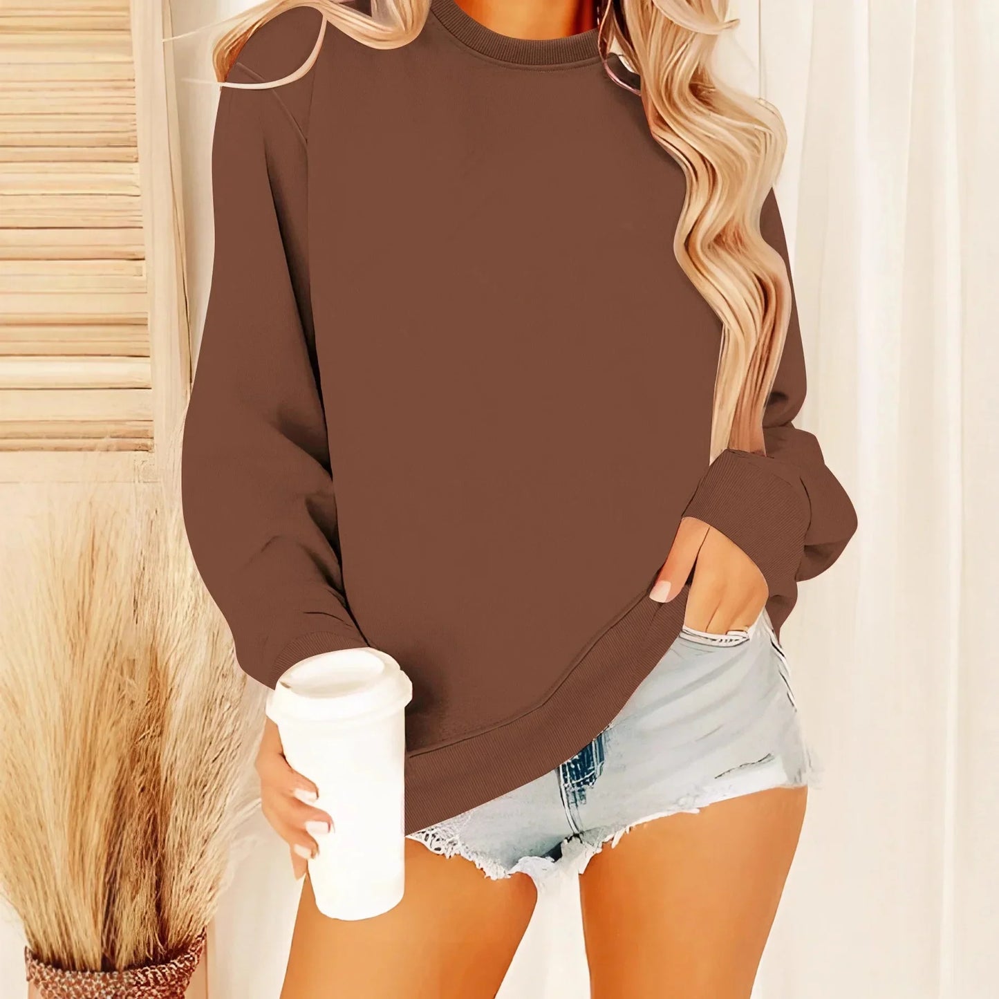 Damen Lässig Winter Sweatshirt | Rundhalsausschnitt