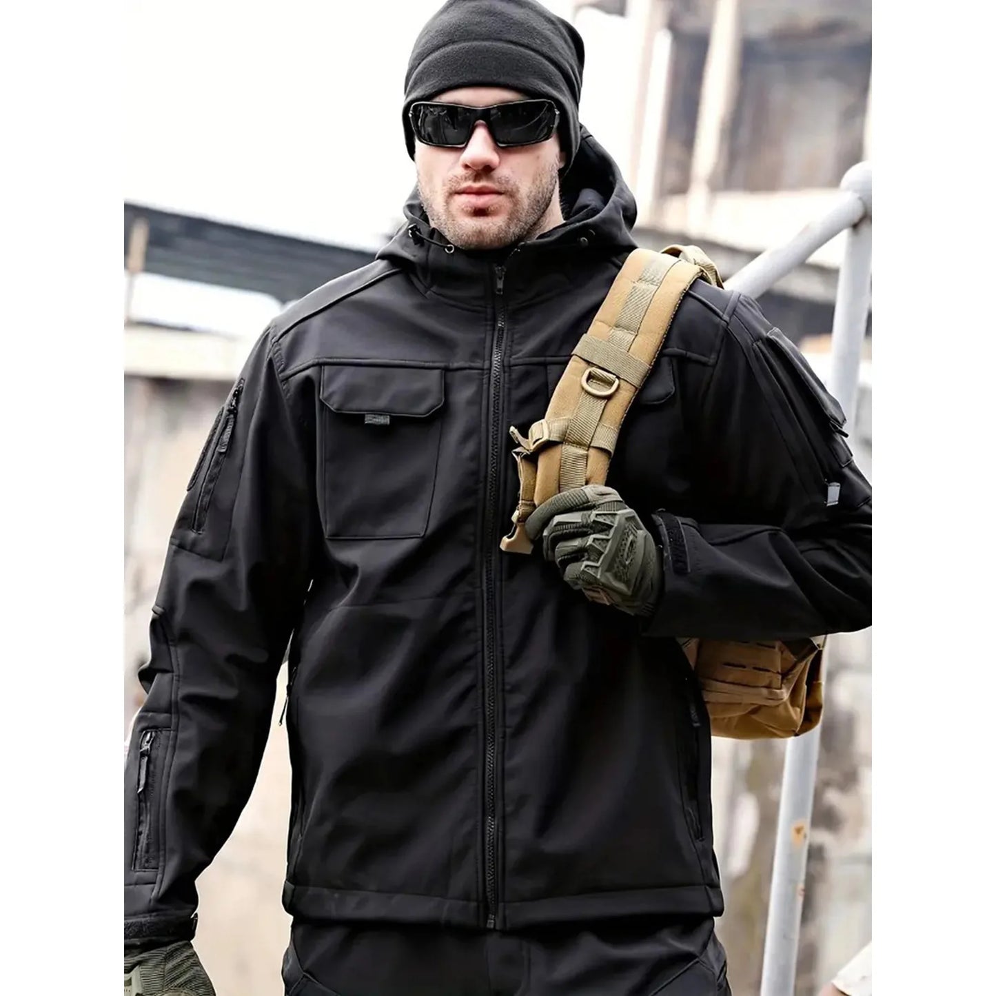 Mehreren Taschen Herren Softshell Jacke | Mit Kapuze