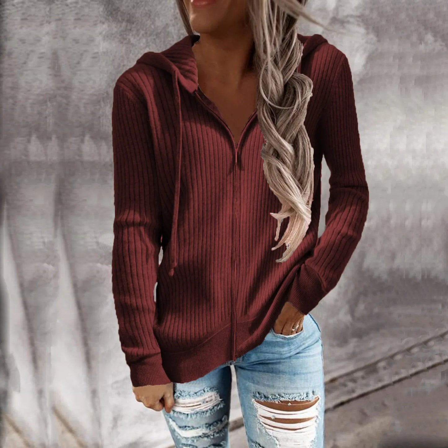 Damen Reißverschluss Winter-Sweatshirt | Mit Kapuze