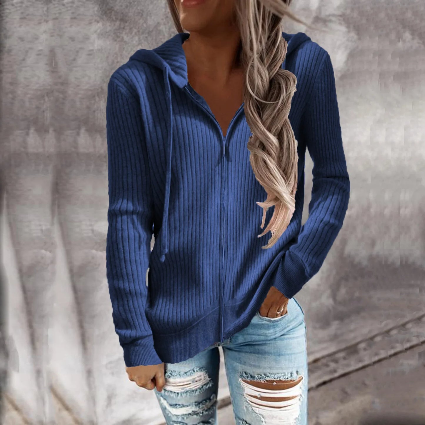 Damen Reißverschluss Winter-Sweatshirt | Mit Kapuze