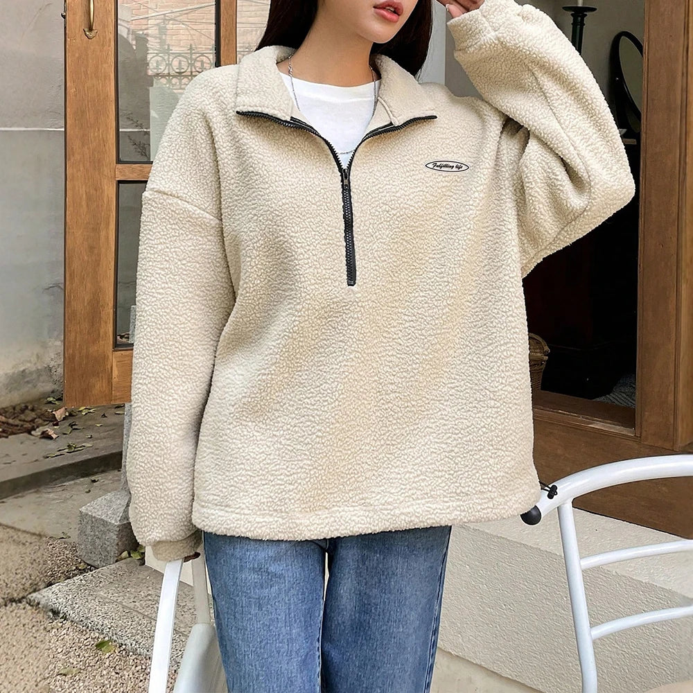 Kuscheliges Winter-Sweatshirt für Damen | Halbreißverschluss
