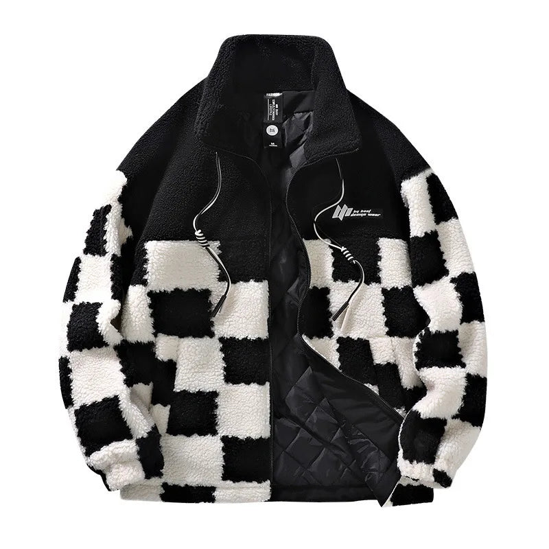 Herren Schachbrettmuster Fleece Jacke | Winter