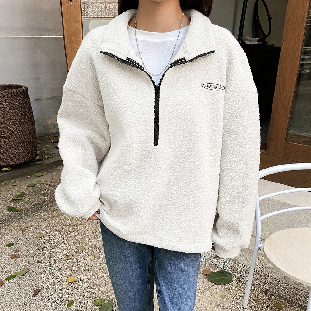 Kuscheliges Winter-Sweatshirt für Damen | Halbreißverschluss