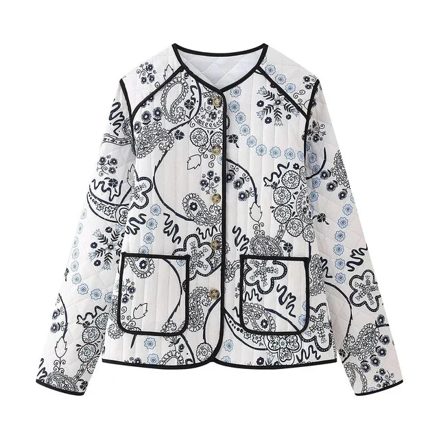 Bomberjacke mit Paisley-Muster und Kontrastborte - Ashley