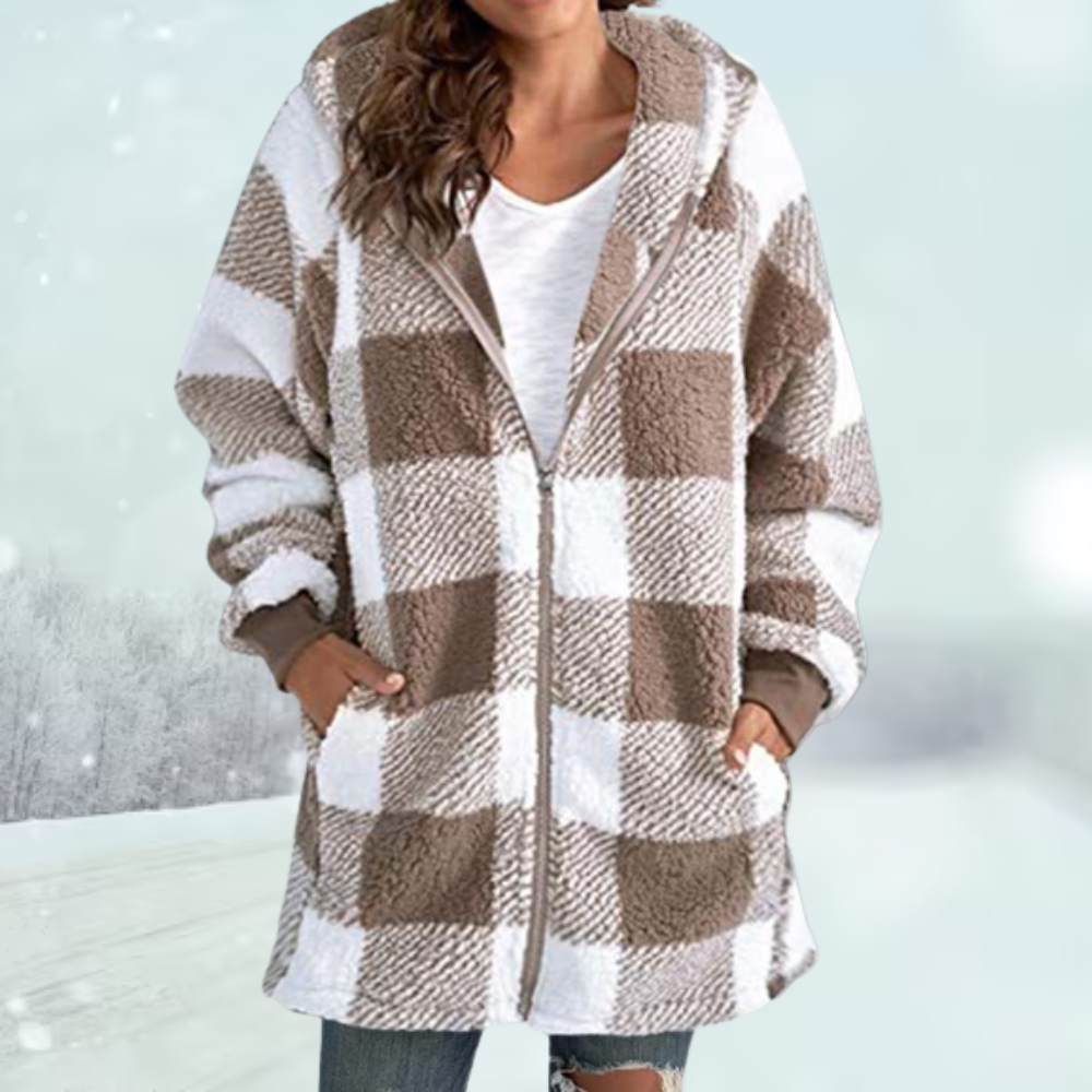 Gemütliche karierte Winterjacke mit Kapuze - Dora