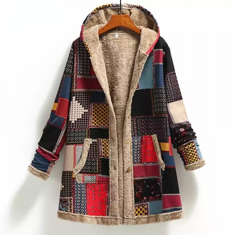 Emela - Bedruckte dicke Fleecejacke
