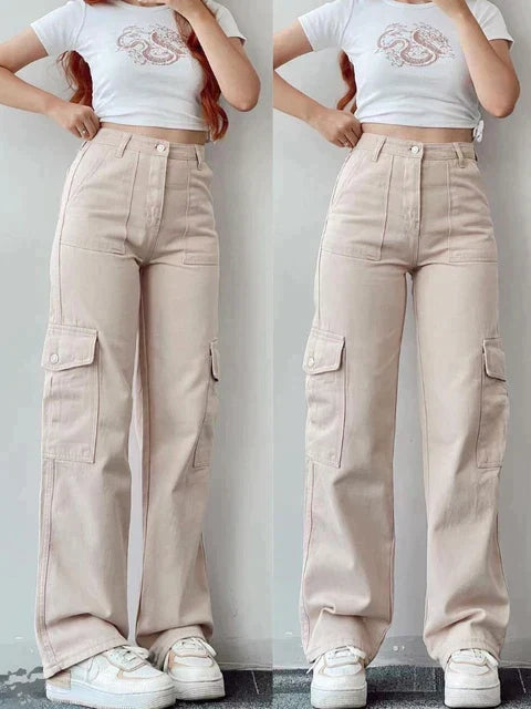 Cargo-Stil Flared Jeans mit weitem Bein