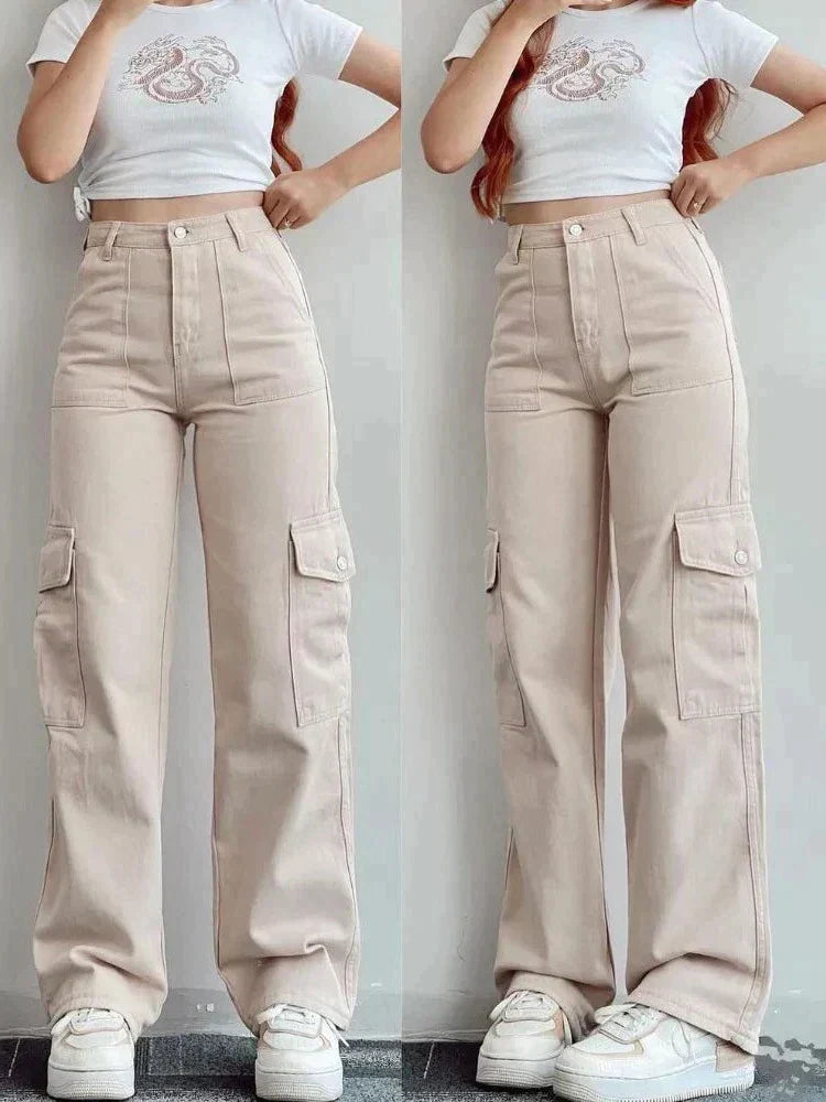 Cargo-Stil Flared Jeans mit weitem Bein