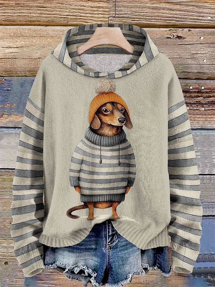 Willai | Damen Lässiges Hund Drucken Kapuzenpulli | Warme