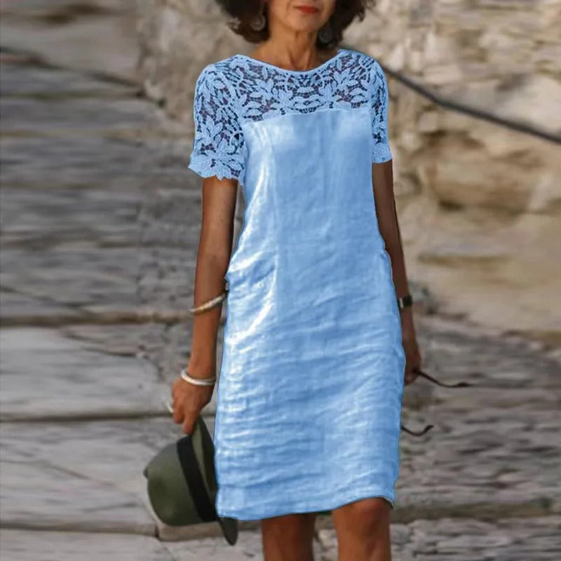 Janice - Baumwoll-Leinen-Spitzenkleid