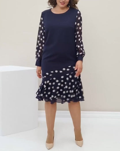 Kleid Rundhals Langarm Polka Dot