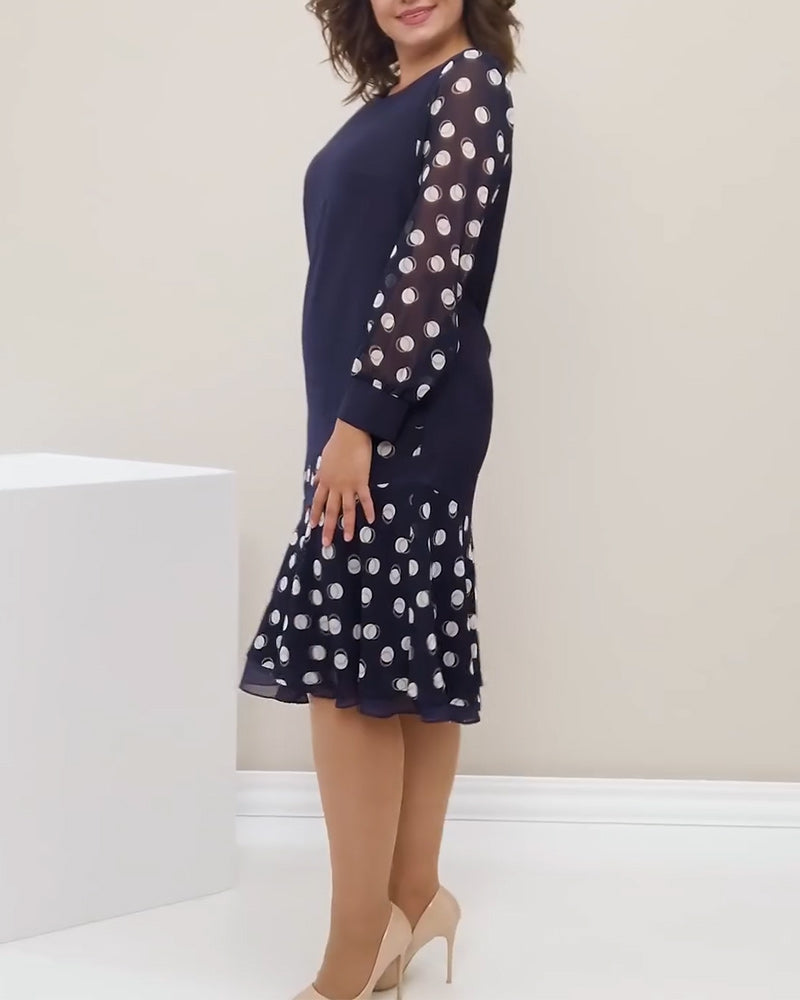 Kleid Rundhals Langarm Polka Dot