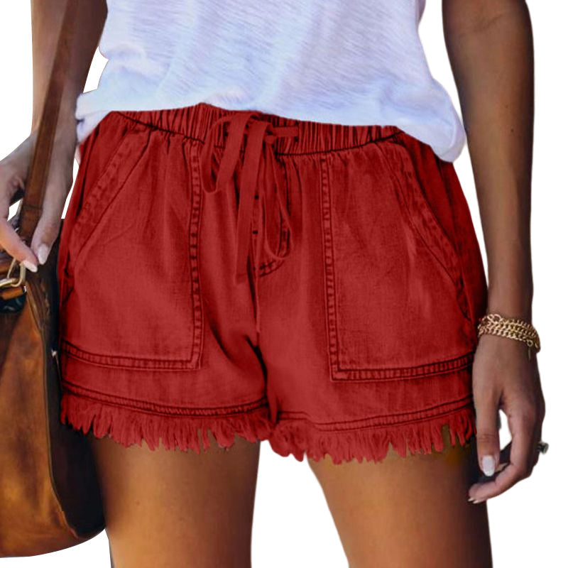 Einfarbige Lässige Denim-Shorts Mit Elastischer Taille