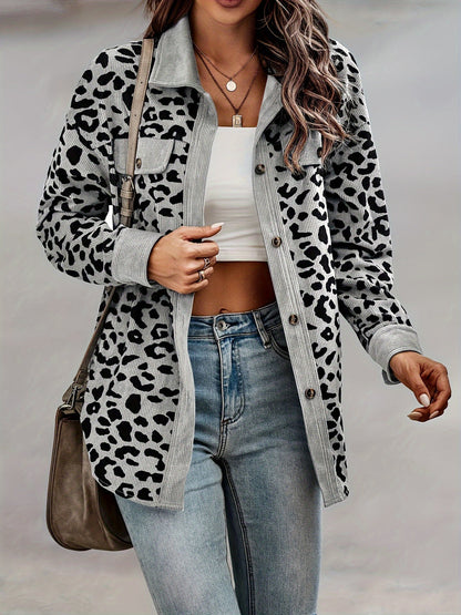 Leopardenmuster Langarm-Jacke mit Knopfleiste - Fiona