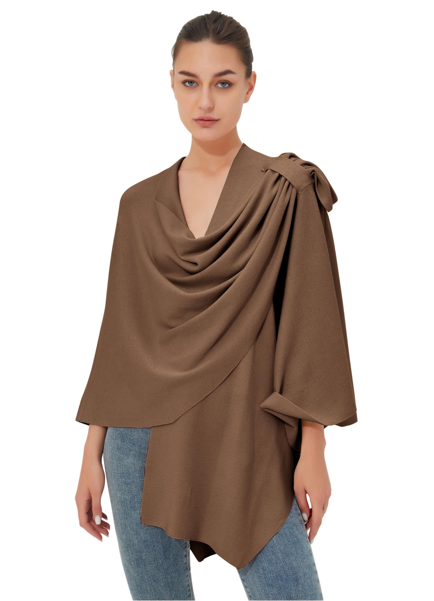 Schwarzer Poncho Pullover mit Überkreuz-Front - Eleganza