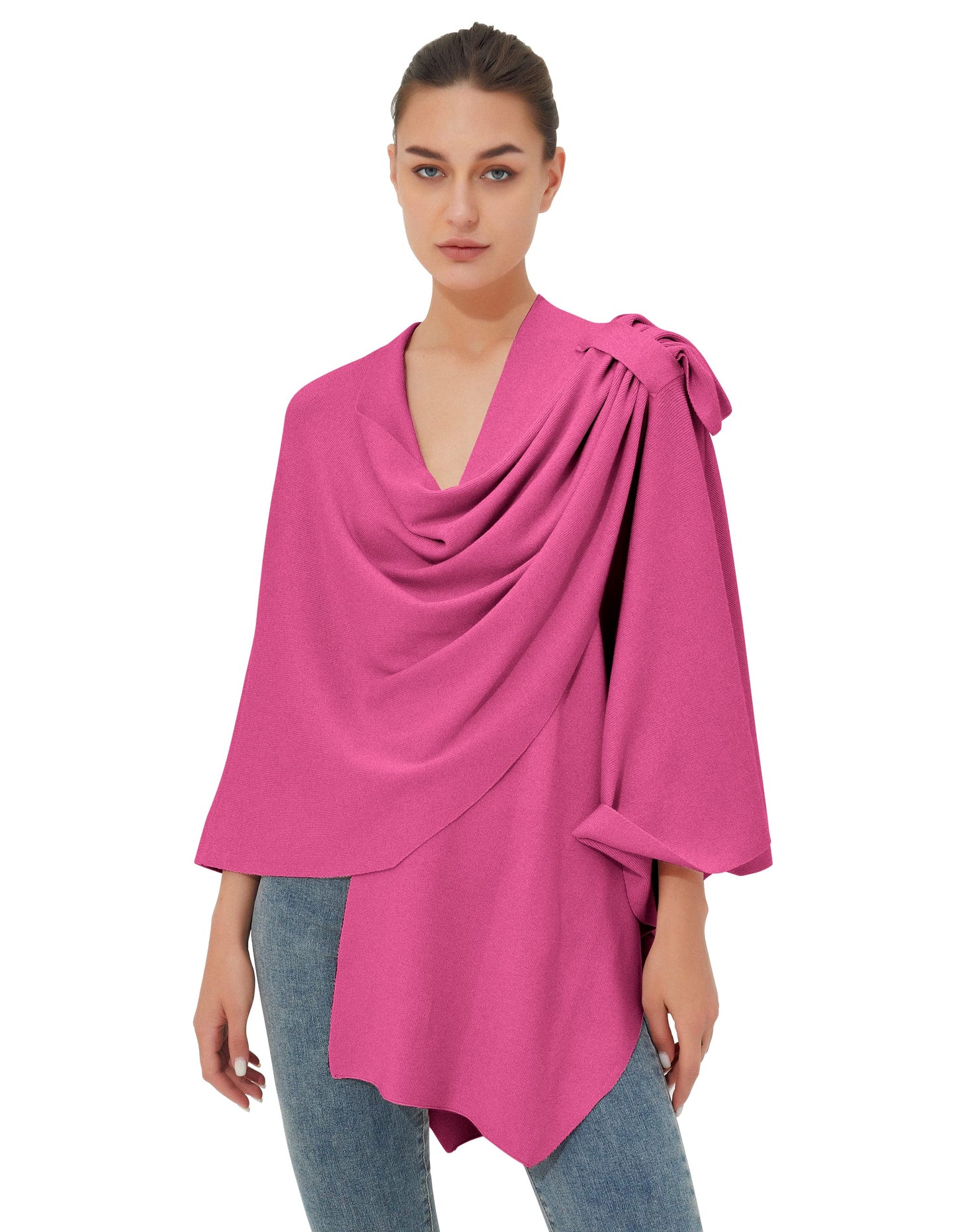 Schwarzer Poncho Pullover mit Überkreuz-Front - Eleganza