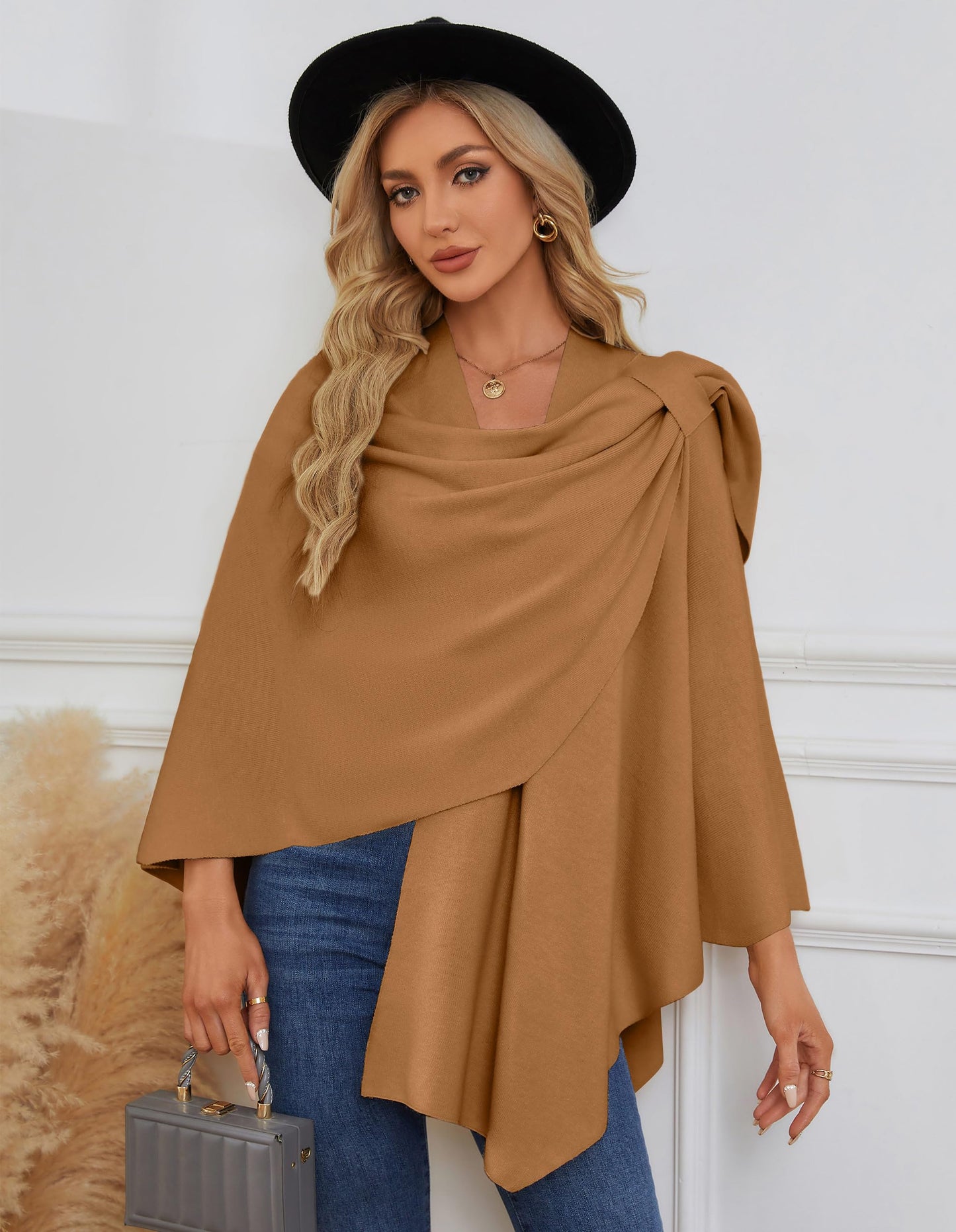 Schwarzer Poncho Pullover mit Überkreuz-Front - Eleganza