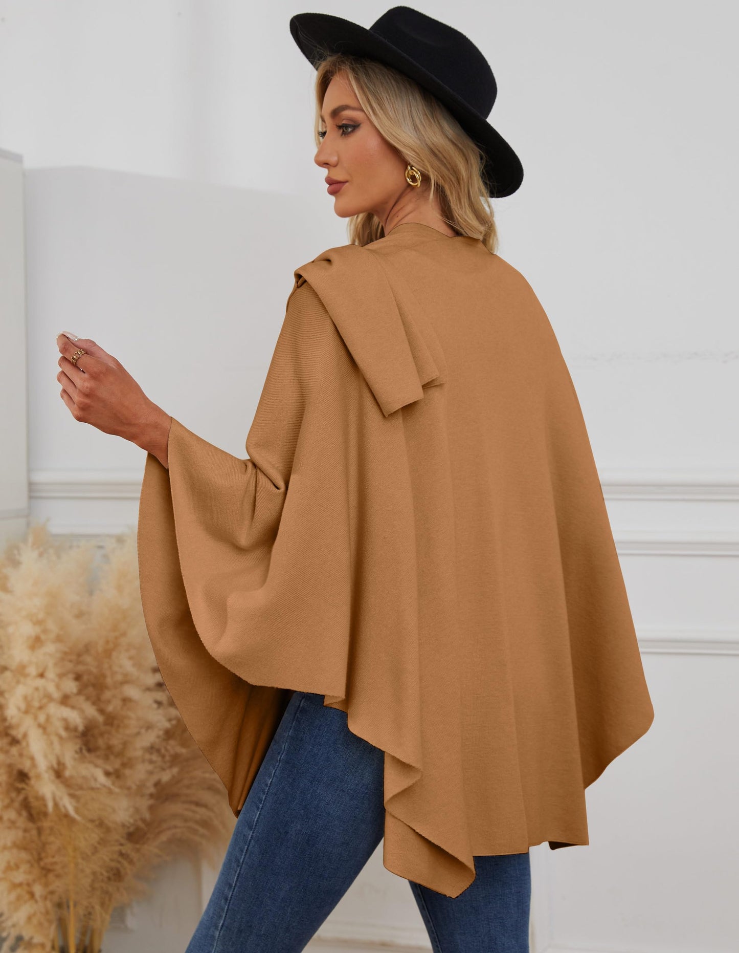 Schwarzer Poncho Pullover mit Überkreuz-Front - Eleganza