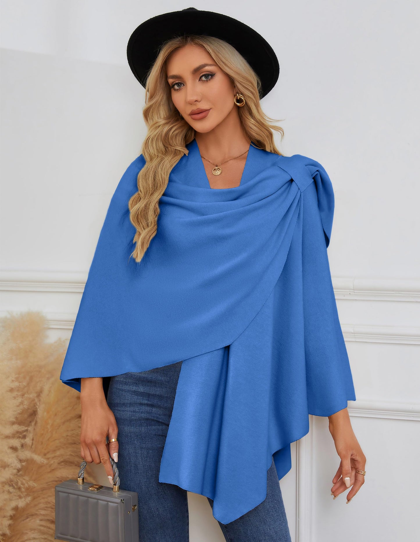 Schwarzer Poncho Pullover mit Überkreuz-Front - Eleganza