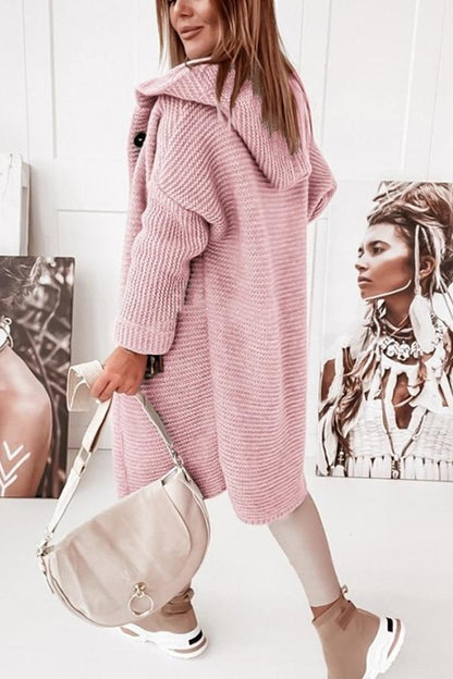 Graue Knopf-Kapuzenstrickjacke – Emma