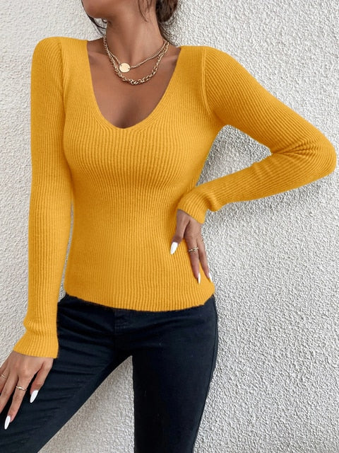 Bequem und Fellseitig Strickpullover mit V-Ausschnitt - Melly