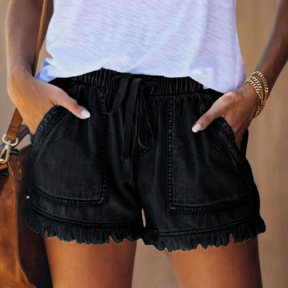 Einfarbige Lässige Denim-Shorts Mit Elastischer Taille