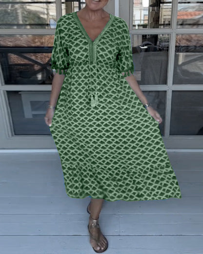 🌸✨Freizeitkleid mit V-Ausschnitt und Print✨🌸