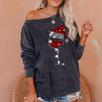 Weihnachts-Sweatshirt mit Weinglas-Print