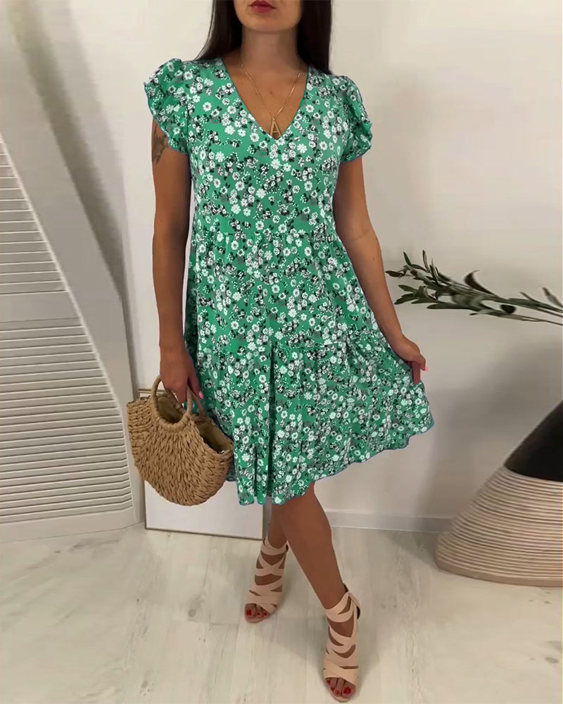 Marilyn - Midi-Kleid mit V-Ausschnitt und Blumenmuster ohne Ärmel