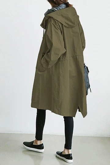 Damenmode Lässiger Trenchcoat - Langer Mantel mit Kapuze - Annemarie