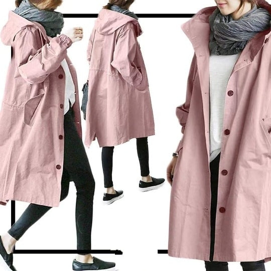 Damenmode Lässiger Trenchcoat - Langer Mantel mit Kapuze - Annemarie