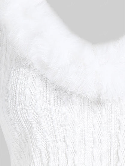 Eleza - Weißer Kunstpelz-Pullover