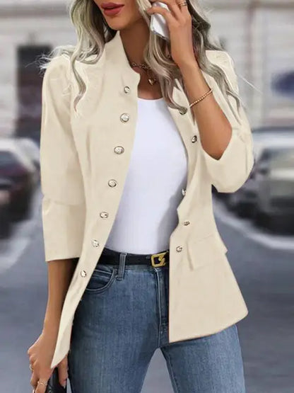 Lena - Beige Zweireihige Blazerjacke