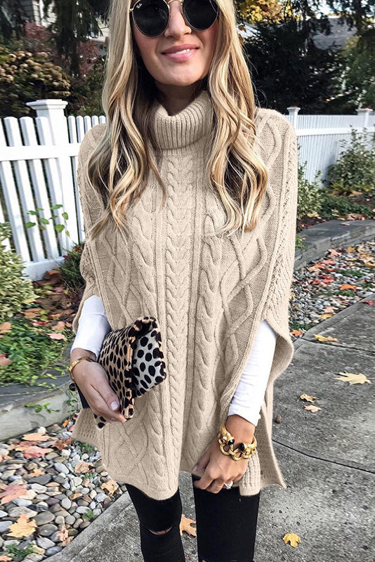 Khaki Cape-Pullover mit Hohem Kragen – Lea