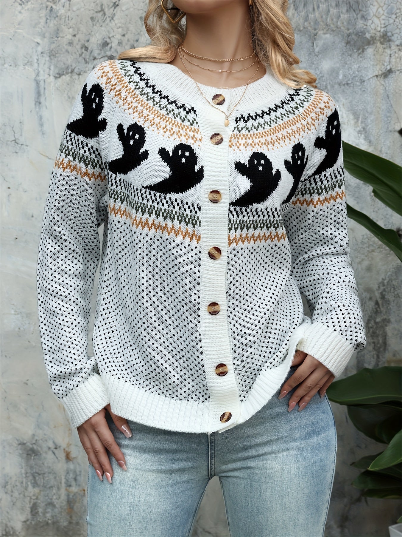 Halloween Geistermuster Strickjacke - Gemütlich und Festlich