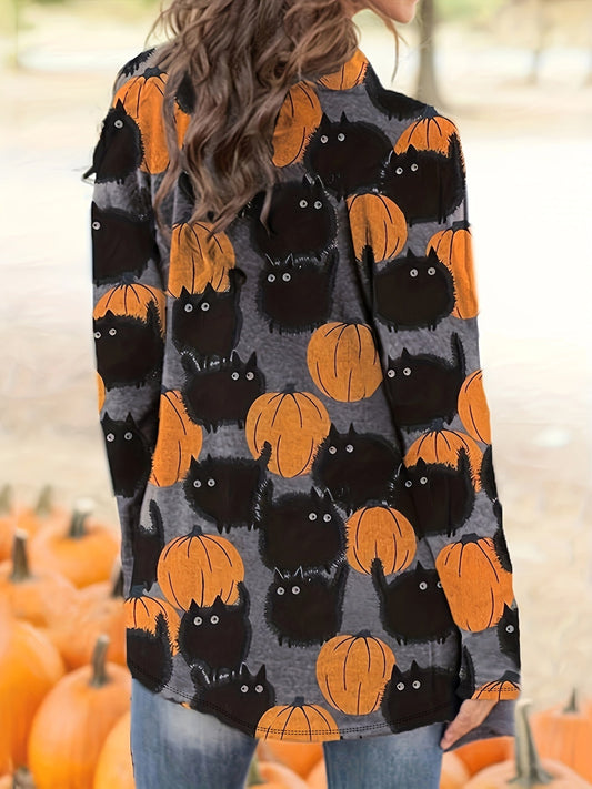 Oversized Halloween Mantel - Lässiger Damen-Strickjacke