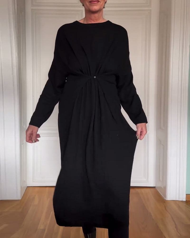 Lässiges, plissiertes Kleid mit langen Ärmeln und Taille