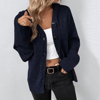 Julie | Damen Gestrickt Warme Strickjacke | Knopf Daunen