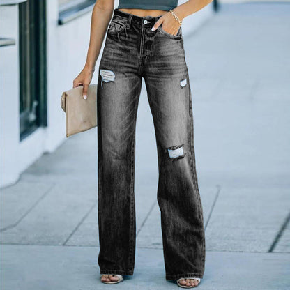 Lässige Jeans mit weitem Bein für Damen im Herbst