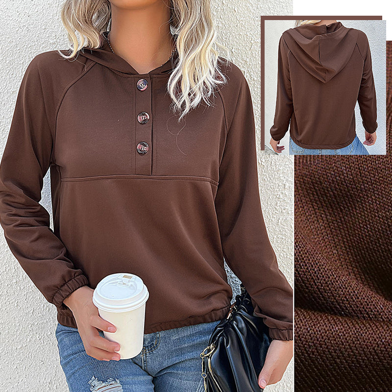 Lässiges Damen-Sweatshirt mit Kapuze und Knöpfen