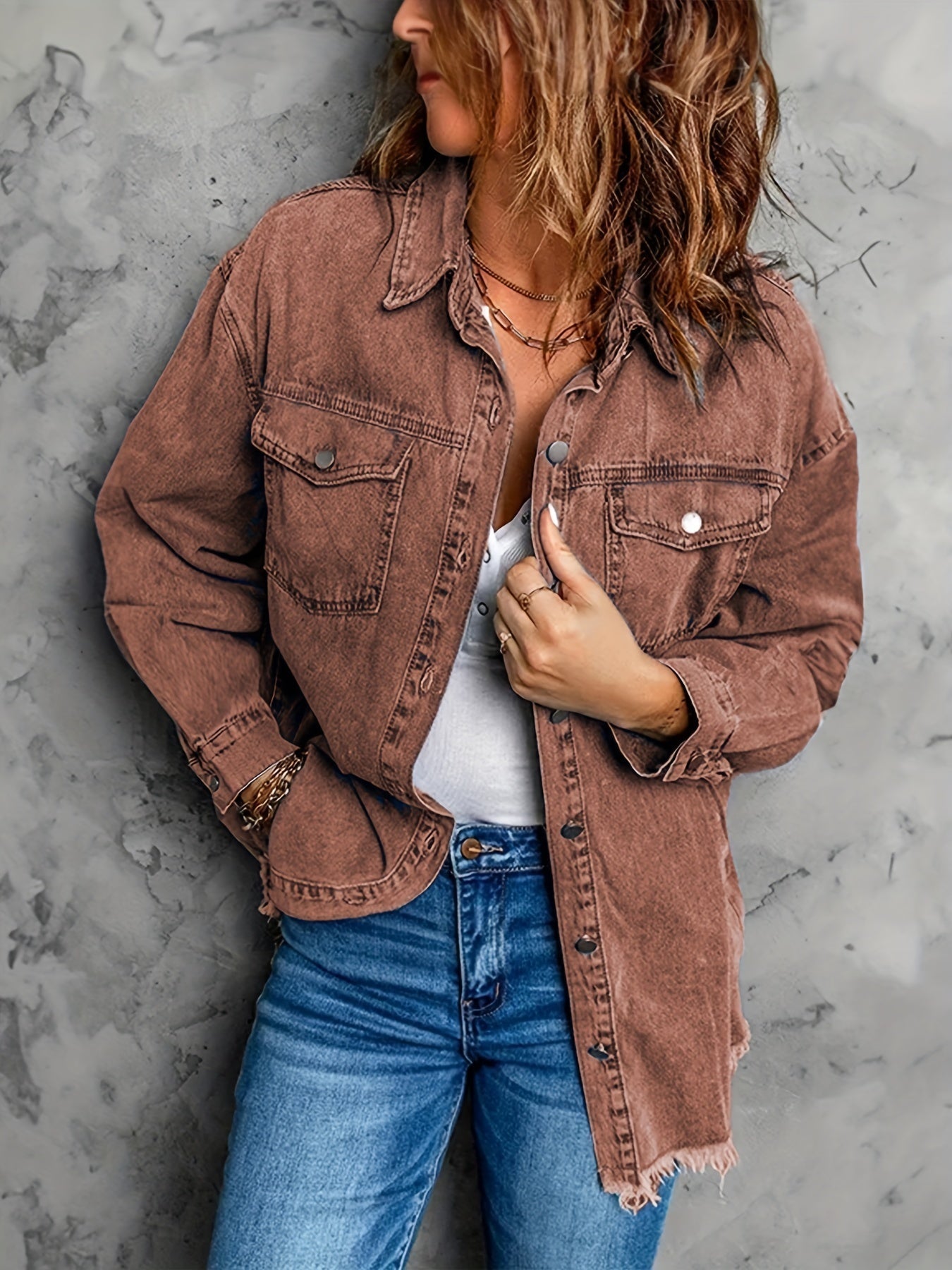 Fransensaum Denim-Jacke für Damen