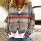 Mehrfarbiger Strickjacke mit Knopfleiste Für Damen | Warm