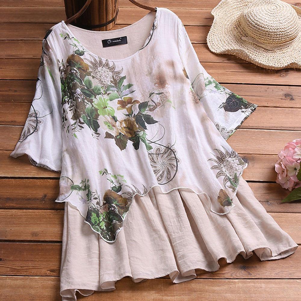 Damen Blumen Bedruckte Bluse / Kleid in Übergröße