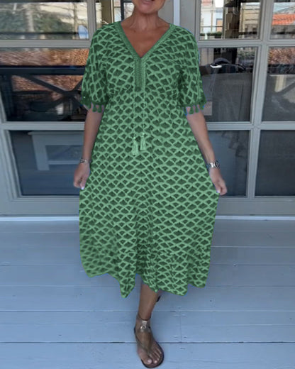 🌸✨Freizeitkleid mit V-Ausschnitt und Print✨🌸