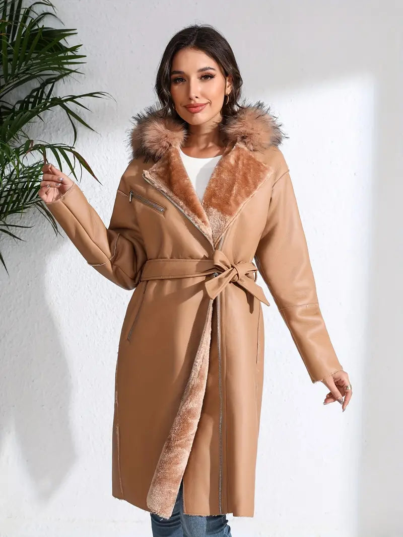 Lederjacke mit Fellkapuze - Melanie