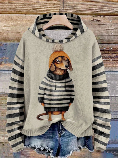 Willai |  Damen Lässiges Hund Drucken Kapuzenpulli | Warme