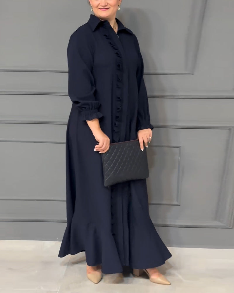 Hemdblusenkleid mit Knopfleiste und Laternenärmeln